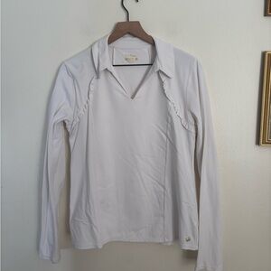 Lilly Pulitzer Luxletic White Long Sleeve Ruffle Pop Over Top Women’s Large EUC